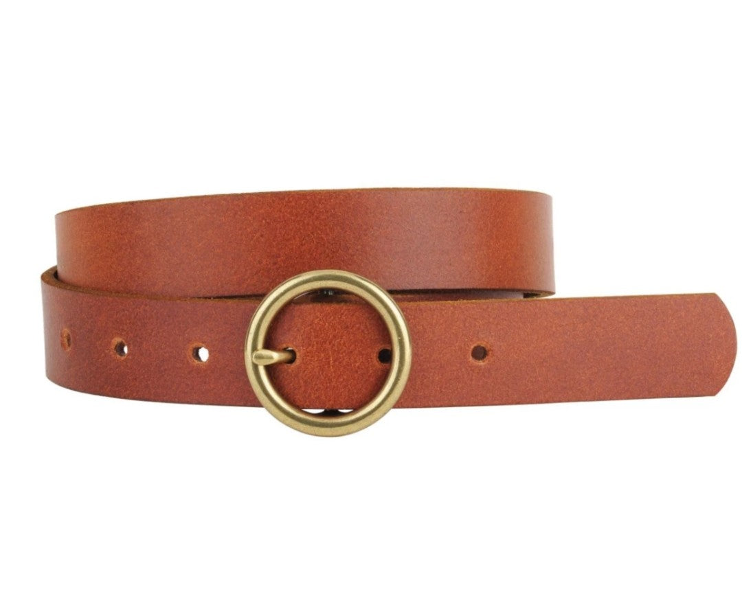 Circle Buckle Leather Belt