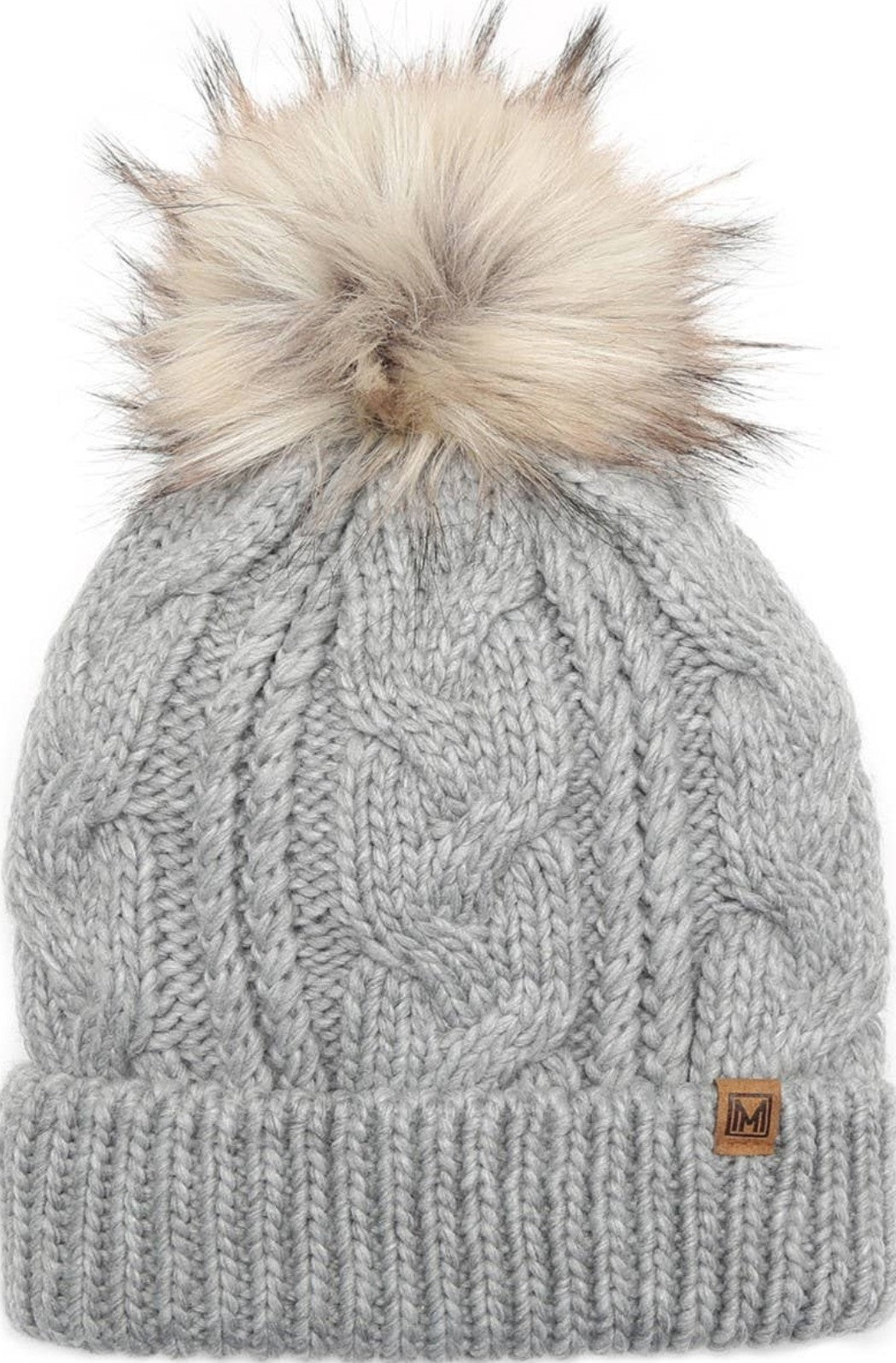 Faux Fur Pom Beanie Hat w/ Fleece Lining