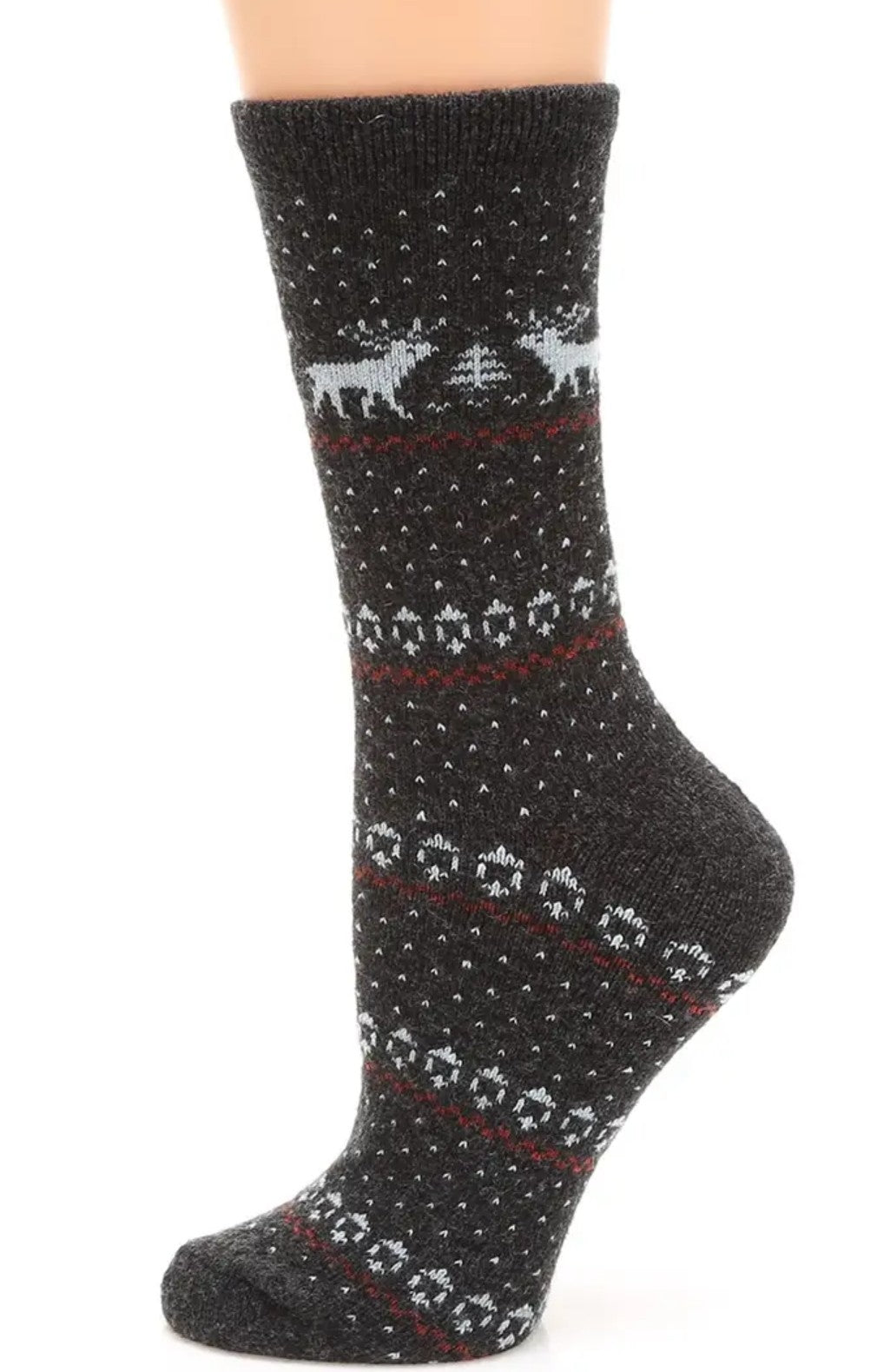 Wool Blend Reindeer Crew Socks