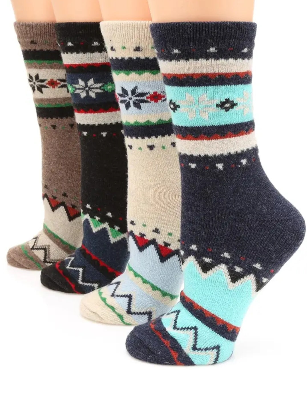 Wool Blend Snowflake Crew Socks