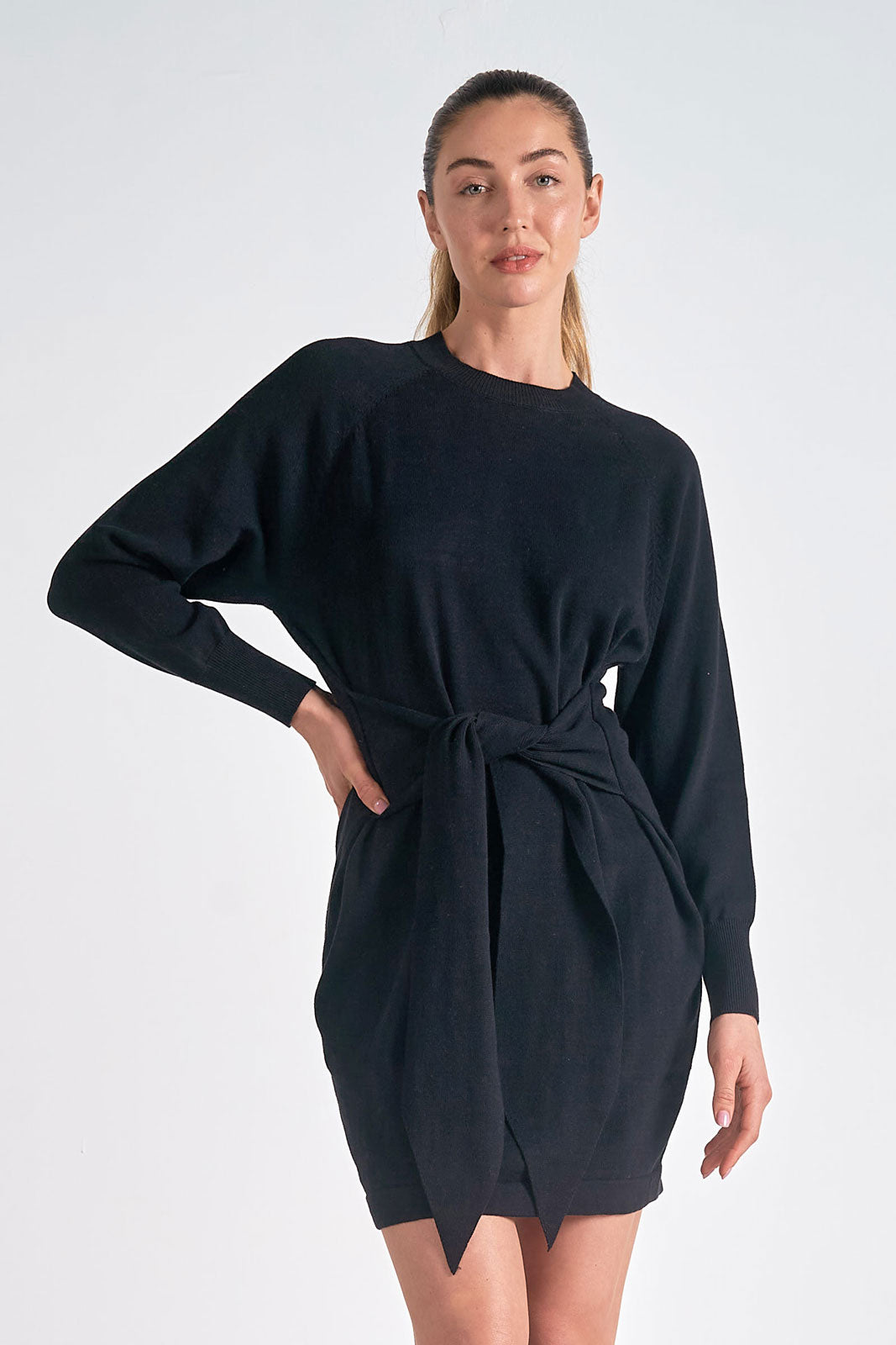 L/S Knit Dress with Front Tie