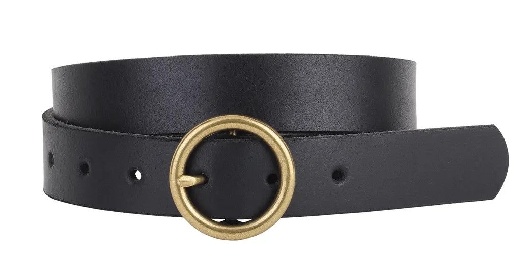 Circle Buckle Leather Belt