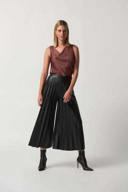 Pleated Faux Leather Culotte Pants