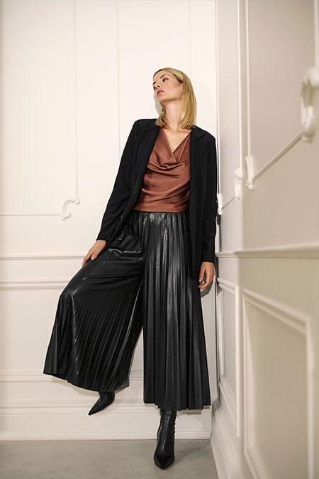 Pleated Faux Leather Culotte Pants