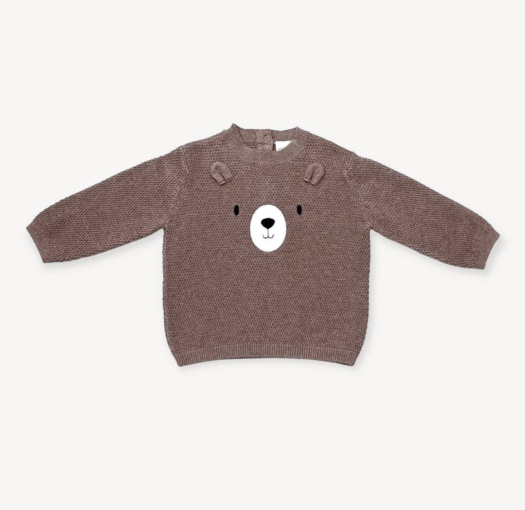Baby Bear Embroidered Knit Pullover Sweater