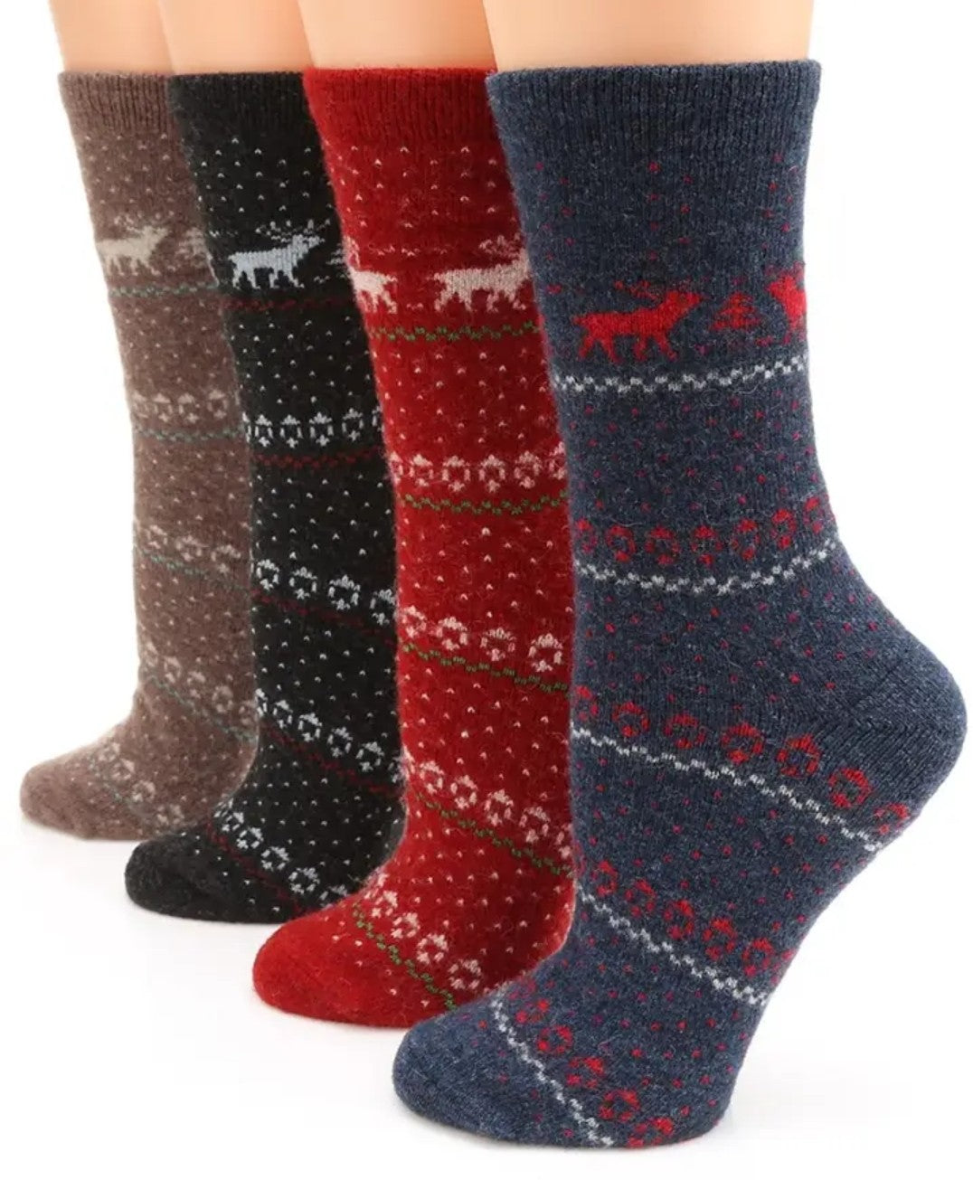 Wool Blend Reindeer Crew Socks