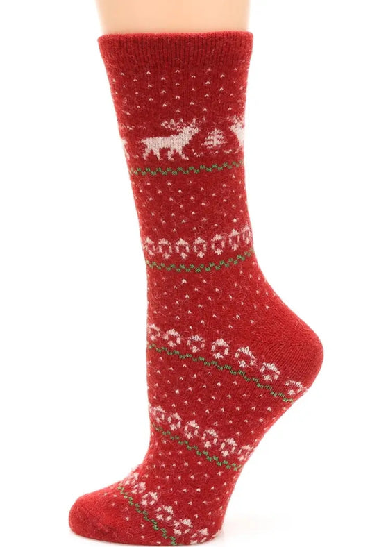 Wool Blend Reindeer Crew Socks