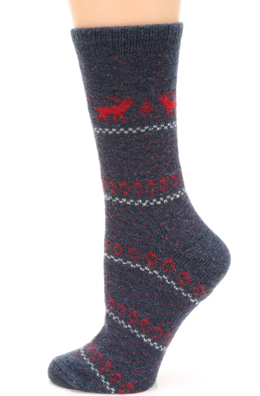 Wool Blend Reindeer Crew Socks