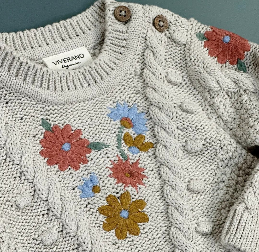 Floral Chunky Knit Baby Pullover